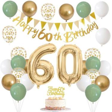 Imagem de Decoração de Festa Jobkoo - 60º Aniversário (Verde Sálvia, Branco e Do