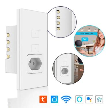 Imagem de Interruptor Inteligente Wireless Tomada 2 Botões Bivolt Compatível com Alexa e Google Assistente Controle Remoto via App Proteção Contra Sobrecarga