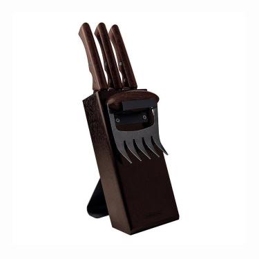 Imagem de Kit Para Churrasco Black Lâminas Aço Inox Escurecido Cabos De Madeira 05 Peças - Tramontina 22999045