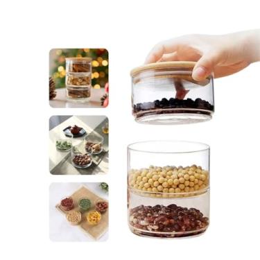 Imagem de Conjunto de Potes de Vidro Borossilicato Empilháveis, 280ml, com Tampa de Bambu Hermética, para Condimentos