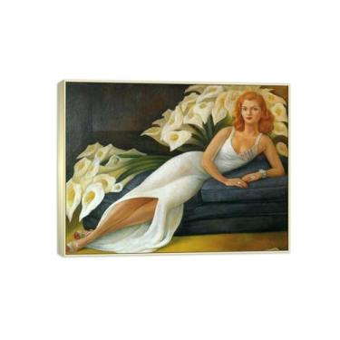 Imagem de MUHJDYC Diego Rivera Famosa Imagem em Tela - Impressões de Arte de Parede - Retrato de Mulher Branca - Quadro Prateado Pintura de Arte para Sala de Estar Quarto Decoração de Casa 20x25cm-8x10in