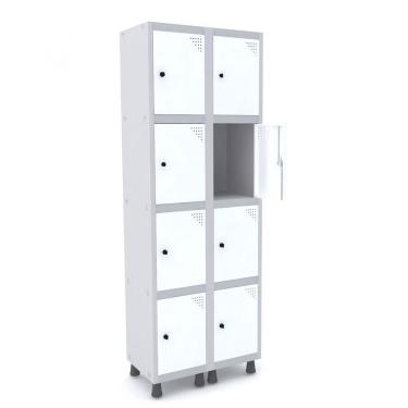 Imagem de Armário Roupeiro 8 Portas Aço Grp 502/8 Pandin Móveis Cinza/Branco