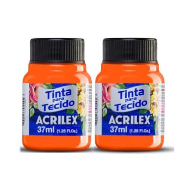 Imagem de Kit Com 2 Tintas Para Tecido Fluorescente Neon Acrilex 37ml Azul Vermelho Maravilha Verde Ouro Limão Fixação a Frio e Alta Cobertura Recomendado Para Tecidos De Algodão Sem Goma É Ideal Para Customização De Roupas, Decoração E Outras Aplicações Artísticas (Amarelo Ouro 108)