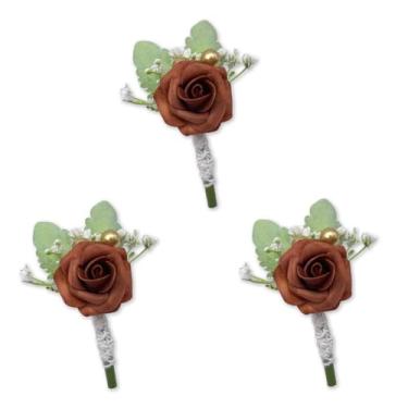 Imagem de S&W SHLAX&WING Conjunto de 3 peças de flores verdes rosa para homens com alfinetes de festa de casamento decoração de terno de formatura