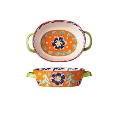 Imagem de Assadeira Assadeiras de cerâmica de 800 ml, conjuntos de assadeiras com alças, forma de lasanha para assar, bolo, cozinha, micro-ondas, lavável na máquina de lavar louça Assadeiras