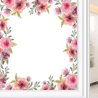 Imagem de Película de janela de privacidade de flores, textura de estilo floral, filme de vidro para sala de estar e escritório em casa, L90 x C 190 cm