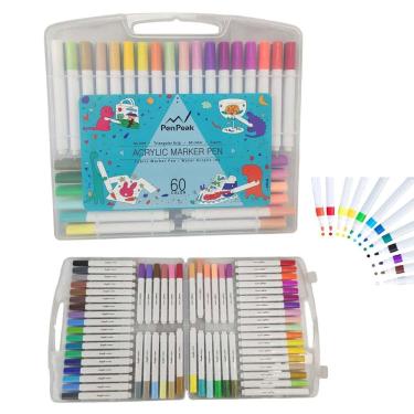 Imagem de Canetinha Caneta 60 Cores Marcador Tinta Acrilica A Prova de Agua Permanente Maleta Estojo Pintura Artesanato Escultura Cores Vibrantes