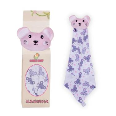 Imagem de Naninha Para Bebê Porta Chupeta Bichinhos - Criativa, Ratinho Rosa