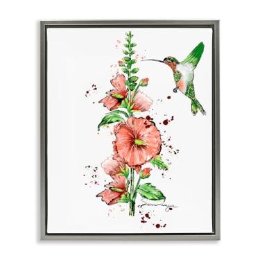 Imagem de Stupell Industries Design de arte de parede em tela flutuante cinza beija-flor e hollyhock por Susan Lugar, 53 x 43 cm