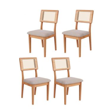 Imagem de Kit 4 Cadeiras com Assento Estofado Encosto em Tela 100% MDF Freijó Bege Rústico Dalla Costa