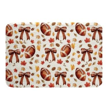 Imagem de Manfei Tapetes de banho de futebol com laço fofo, folhas de bordo de outono, pinha, tapetes de banheiro, tapetes de banho com tema de outono, decoração de quarto de crianças, meninos e meninas