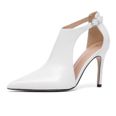 Imagem de NEWBELLA Sandália feminina fechada no peito do pé – Sandálias de salto fino com salto agulha, salto alto casual versátil para uso diário e deslocamento, Branco, 40