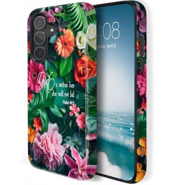 Imagem de HQUSZPT Capa compatível com Samsung Galaxy A16, capa resistente de proteção de duas camadas, compatível com capa de telefone Samsung Galaxy A16, lindas flores com versículo da Bíblia 46:5