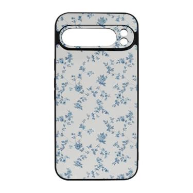 Imagem de qizjio Capa de telefone floral azul estética à prova de choque com flores fofas para Google Pixel 9 Pro XL