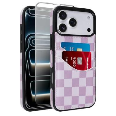 Imagem de SAKUULO Capa carteira para iPhone 17 Pro Max com suporte para cartão, bloqueio de RFID, fecho duplo, capa à prova de choque, proteção reforçada roxo xeque-mate (6,9 polegadas)