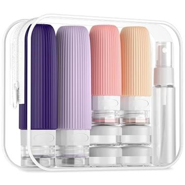 Imagem de Kit 16 Frascos de Viagem – Recipientes Recarregáveis de Silicone Antivazamento para Shampoo, Condicionador, Licores e Artigos de Higiene Pessoal – Compacto e Portátil (TONS DE ROSA E ROXO)