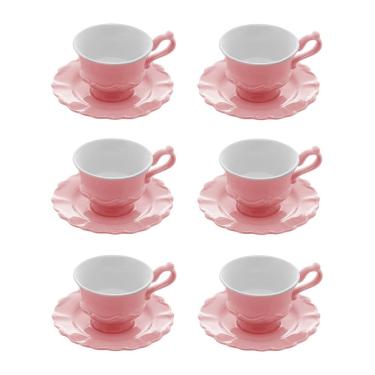 Imagem de Cj 6 Xícaras P/Chá C/Pires de Porcelana Fancy Rosé 200ml Wolff