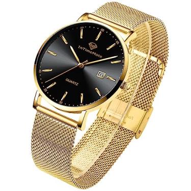 Imagem de INTIMEMATE Relógio masculino preto para homens, com data, casual, redondo, analógico, à prova d'água, vestido simples, minimalista, luminoso, Reloj De Hombre