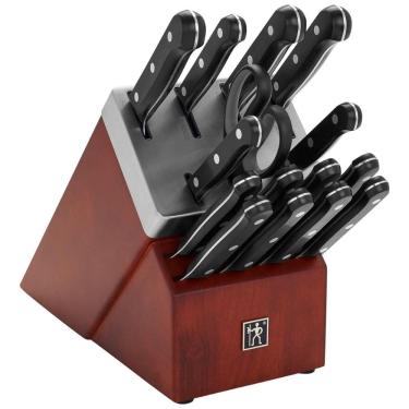 Imagem de Conjunto de Facas em Aço Inoxidável com Afiador Embutido e Bloco de Bancada 16 Peças, HENCKELS 17555 016, Preto