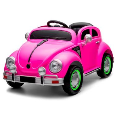 Imagem de Carro Carrinho Fusca Elétrico Motorizado 12V Rosa Veículo Para Criança