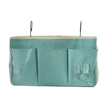 Imagem de DimyFew Bolsa de armazenamento de cabeceira, vários bolsos, organizador de armazenamento de cabeceira versátil para chaves, porta-revistas, cama alta, sofá, Verde