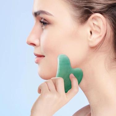Imagem de Ferramenta Guasha para rosto e corpo, coração de aventurina verde natural Gua Sha ferramenta facial para tornozelo pescoço músculo costas corpo raspagem presente