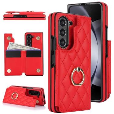 Imagem de Capa tipo carteira de couro com porta-cartões para Samsung Galaxy Z Fold 7 6 5 4 3 Fold7 Fold6 Fold5, vermelha, para Galaxy Z Fold7