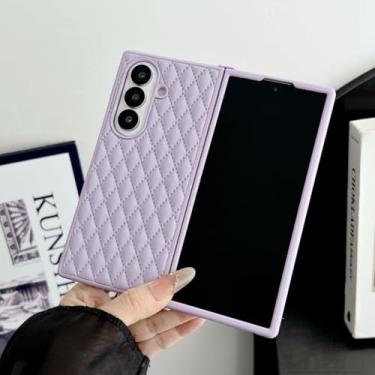 Imagem de Capa de luxo para Fold 7 com textura de diamante, capa de couro sintético empresarial para Samsung Galaxy Z Fold 7 6 5 4 3 5g Fold7 Fold6 (para Galaxy Z Fold5/ROXA)