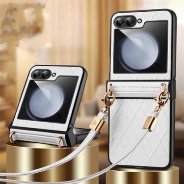 Imagem de Capa de telefone crossbody de couro PU para Samsung Galaxy Z Flip 5 Flip5 5G, branca, para Galaxy Z Flip5