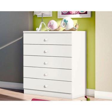 Imagem de Cômoda De Quarto Bala Menta C- 5 Gavetas Branco - Henn