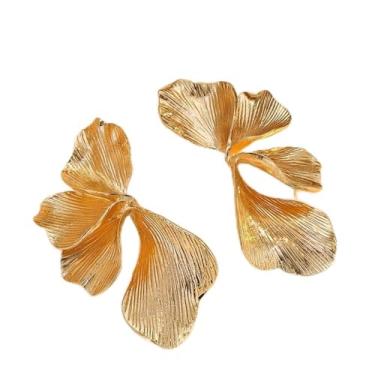Imagem de Brincos grossos banhados a ouro 14 K / prata para mulheres, brincos de flores setoriais, brincos grandes, hipoalergênicos, acessórios de ouro/prata, joias presentes para mulheres, Medium, Metal, Sem