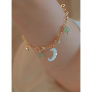 Imagem de Pulseira feminina delicada planeta, lua, estrela, corrente ajustável, cintilante, zircônia cúbica, chique, com contas delicadas, joias de festa, melhor presente de aniversário, Natal