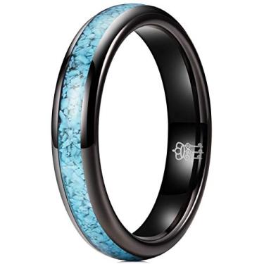 Imagem de Anel de tungstênio masculino com três chaves 4 mm 6 mm 8 mm com granulado turquesa embutido prateado preto ouro rosa aliança de casamento Preto