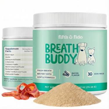 Imagem de Fifth & Fido Pó dental Breath Buddy Dog para hálito mais fresco e dentes limpos, pó de limpeza de dentes de gato e cachorro, remove placa, fórmula suave para estômagos sensíveis, ingredientes naturais