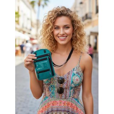 Imagem de Organizador de viagem com carteira de pescoço, bloqueio de RFID, bolsa de viagem fácil de ocultar, Azul, Moderno