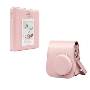 Imagem de Kit Bolsa Case Protetora para Instax Mini 12 com Álbum para 64 Fotos Instantâneas, Cores Pastel (Rosa Chiclete)