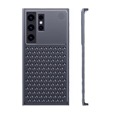 Imagem de SNIDII Capa de telefone de metal para Samsung S24Ultra com design de aromaterapia e dissipação de calor vazado, sem moldura e à prova de choque (cinza)