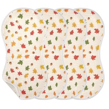 Imagem de Wassud Toalhas de musselina para bebês com folhas de outono, 1 pacote com babadores de algodão, toalha de rosto absorventes e macios para arrotos para meninos e meninas recém-nascidos