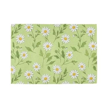 Imagem de Burbuja Jogo americano Margaridas em verde, conjunto de 6, tapetes de mesa laváveis antiderrapantes, resistentes ao calor, para cozinha, mesa de jantar, ambientes internos e externos