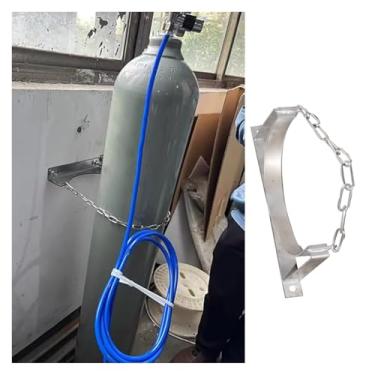 Imagem de Suporte ajustável de cilindro de gás montado na parede, rack de armazenamento de oxigênio de aço inoxidável com corrente, suporte de cilindro resistente para clínicas e laboratórios, prateleira