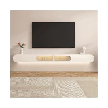Imagem de CFGH6FDF Suporte de TV flutuante montado na parede sob suporte de TV console de TV flutuante armário de prateleira de entretenimento com gavetas e unidade de parede de mídia de armazenamento