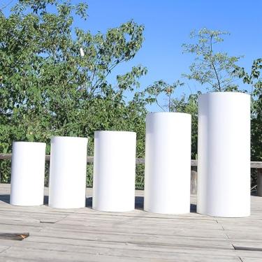 Imagem de Conjunto de 5 suportes de cilindro de metal resistente para decoração de festa, pedestal de exibição redondo para casamentos, aniversários, pilares de bolo, vitrine de arte, decorações de eventos