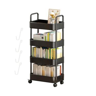 Imagem de Carrinho de rodinhas de armazenamento – organizador de rodinhas utilitário – prateleira com rodas e ganchos, lanche de 3/4 camadas, organizador móvel de armazenamento para organização doméstica