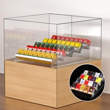 Imagem de Rack de exibição de cigarro de acrílico, estojo de varejo trapézio transparente para lanches, chiclete, brinquedos - organizador de mesa (39,5 x 30 x 11,8 cm) - perfeito para uso no varejo