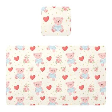 Imagem de Burbuja Jogo americano Bear Love Heart conjunto de 4 para mesa de jantar, tapetes de mesa de cozinha antiderrapantes resistentes ao calor, fáceis de limpar, 30 x 45 cm