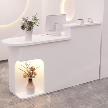 Imagem de Mesa de recepção moderna com gavetas trancáveis - balcão frontal branco para salão, escritório ou sala de recepção - 100 cm/39,3 pol