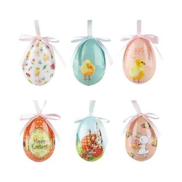 Imagem de Cesta De Coelhinhos Com Ovos De Páscoa De Espuma De 7cm, 6 Peças, Deco