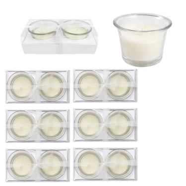 Imagem de Kit 12 Velas com Castiçal Vidro Decoração Ambiente - Riodeouro, Branco