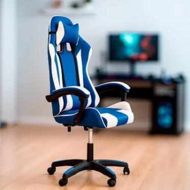 Imagem de Cadeira Gamer Ergonômica C7 Neo Comfort Reclinável com Apoio Lombar, Base Giratória e Ajuste de Altura - Azul e Branco