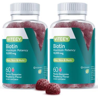 Imagem de Gomas de biotina Viteey 10.000 mcg para cabelo, pele e unhas 120 ct-Unissex